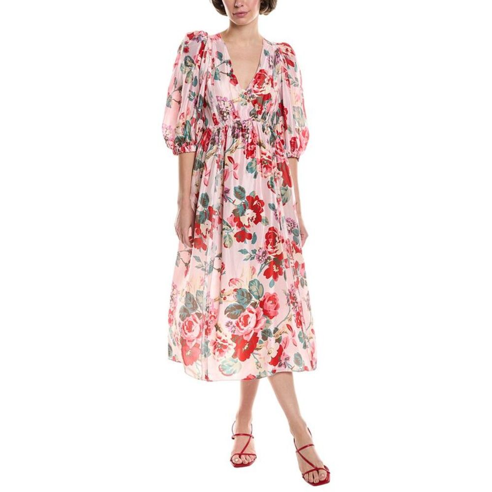 Elegant Floral Pink Midi Dress